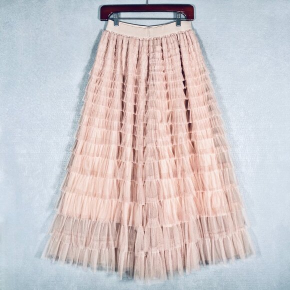 Tule Maxi Skirt Womens S Pink Western Tiered Mesh Romantic Feminine Chic - Picture 7 of 11